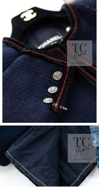 CHANEL 09PF Navy Black Red Trim Moscow Wool Tweed Jacket 38 シャネル ネイビー ブラック レッド トリム ロマノフ ウール ツイード ジャケット 即発