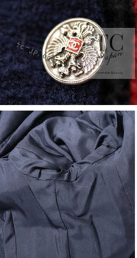 CHANEL 09PF Navy Black Red Trim Moscow Wool Tweed Jacket 38 シャネル ネイビー ブラック レッド トリム ロマノフ ウール ツイード ジャケット 即発