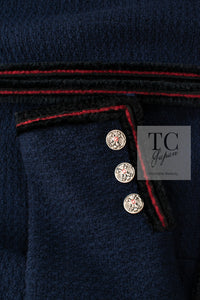 CHANEL 09PF Navy Black Red Trim Moscow Wool Tweed Jacket 38 シャネル ネイビー ブラック レッド トリム ロマノフ ウール ツイード ジャケット 即発