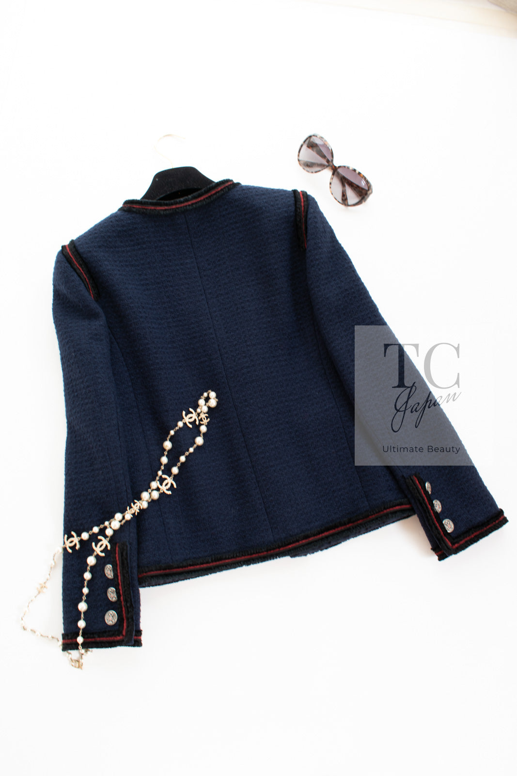 CHANEL 09PF Navy Black Red Trim Moscow Wool Tweed Jacket 38 シャネル ネイビー ブラック レッド トリム ロマノフ ウール ツイード ジャケット 即発