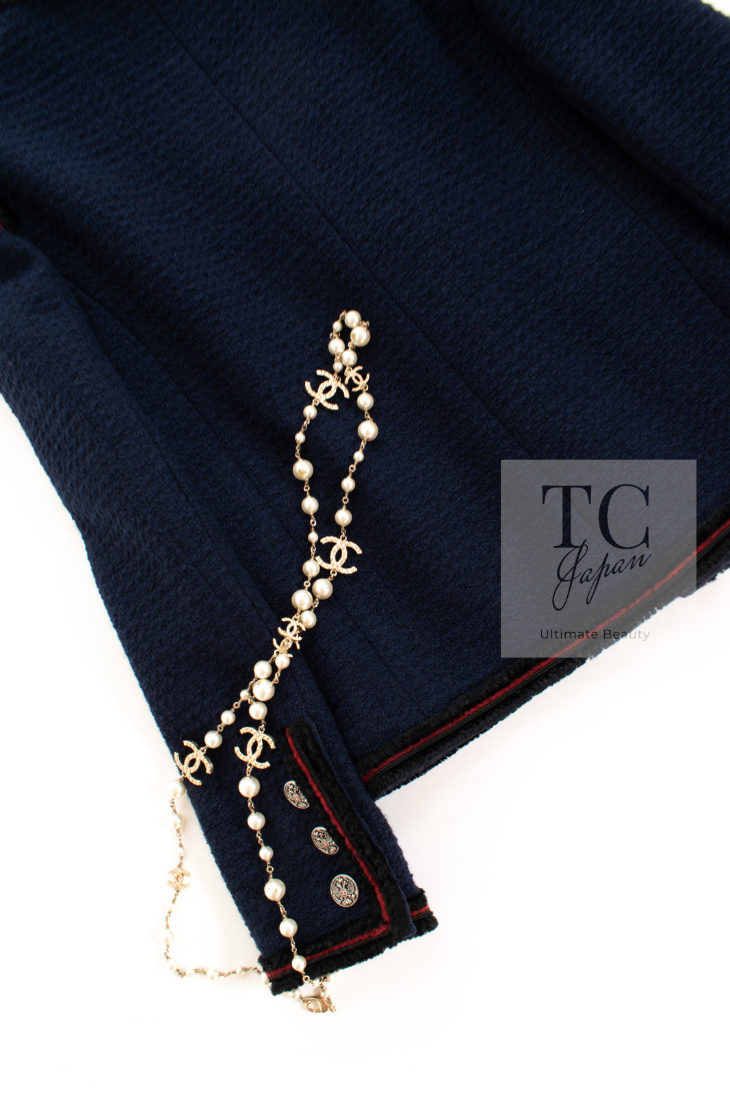 CHANEL 09PF Navy Black Red Trim Moscow Wool Tweed Jacket 38 シャネル ネイビー ブラック レッド トリム ロマノフ ウール ツイード ジャケット 即発