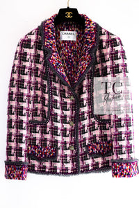 CHANEL 04A Purple Multicolor Mix Tweed Jacket 36 38 シャネル パープル マルチカラー ミックス ポップ ツイード ジャケット 即発