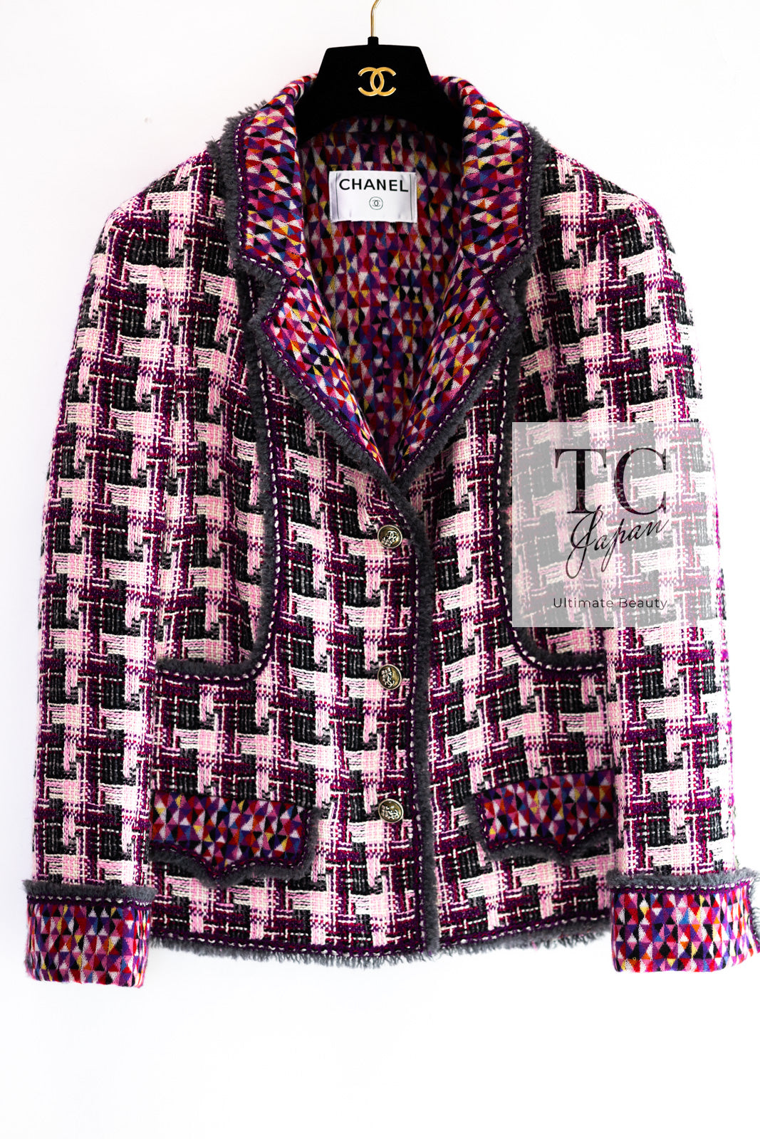 CHANEL 04A Purple Multicolor Mix Tweed Jacket 36 38 シャネル パープル マルチカラー ミックス ポップ ツイード ジャケット 即発