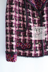 CHANEL 04A Purple Multicolor Mix Tweed Jacket 36 38 シャネル パープル マルチカラー ミックス ポップ ツイード ジャケット 即発