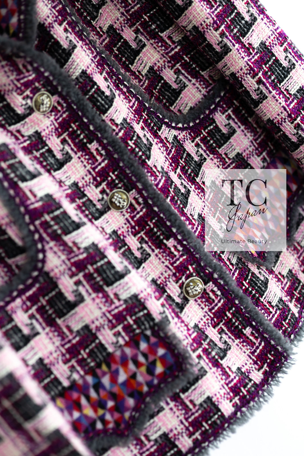 CHANEL 04A Purple Multicolor Mix Tweed Jacket 36 38 シャネル パープル マルチカラー ミックス ポップ ツイード ジャケット 即発