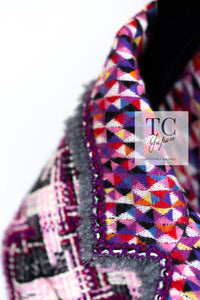 CHANEL 04A Purple Multicolor Mix Tweed Jacket 36 38 シャネル パープル マルチカラー ミックス ポップ ツイード ジャケット 即発
