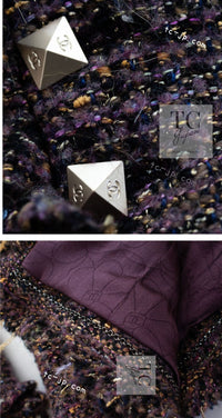 CHANEL 03A Purple Mixed Wool Mohair Fringe Tweed Jacket 38 シャネル パープル ミックス ウール モヘア フリンジ ツイード ジャケット 即発