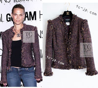CHANEL 03A Purple Mixed Wool Mohair Fringe Tweed Jacket 38 シャネル パープル ミックス ウール モヘア フリンジ ツイード ジャケット 即発
