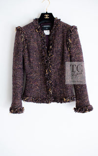 CHANEL 03A Purple Mixed Wool Mohair Fringe Tweed Jacket 38 シャネル パープル ミックス ウール モヘア フリンジ ツイード ジャケット 即発