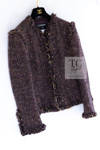 CHANEL 03A Purple Mixed Wool Mohair Fringe Tweed Jacket 38 シャネル パープル ミックス ウール モヘア フリンジ ツイード ジャケット 即発