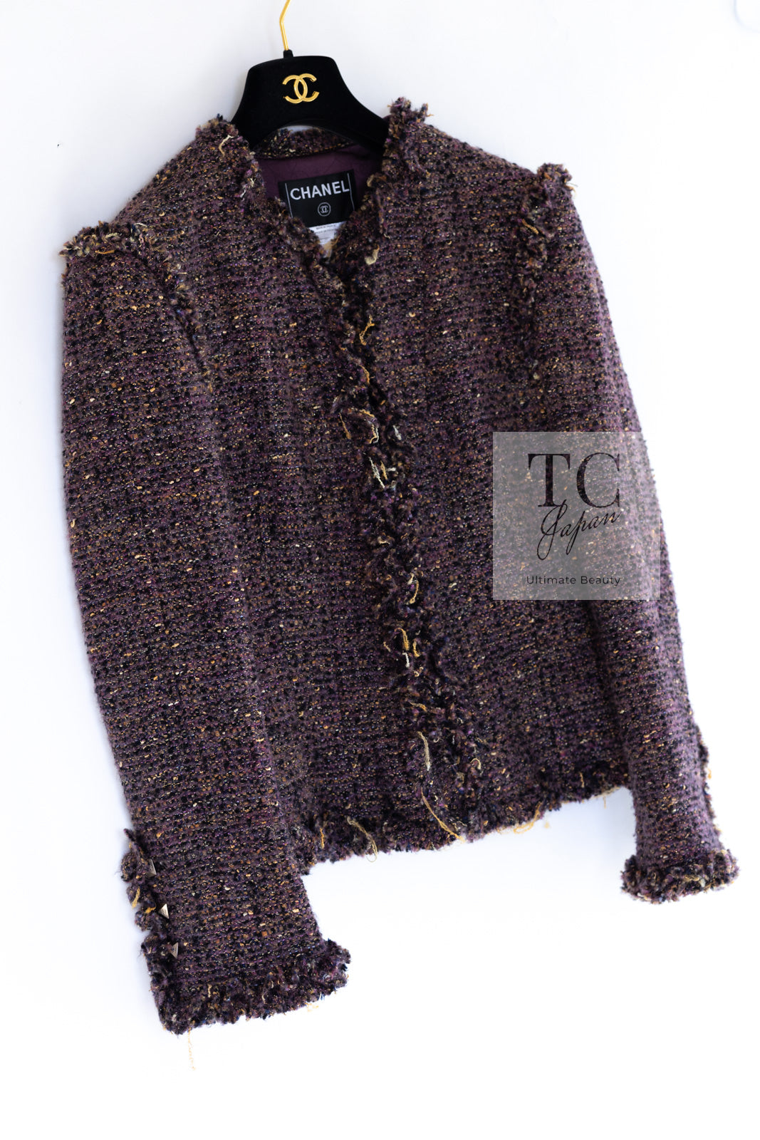 CHANEL 03A Purple Mixed Wool Mohair Fringe Tweed Jacket 38 シャネル パープル ミックス ウール モヘア フリンジ ツイード ジャケット 即発