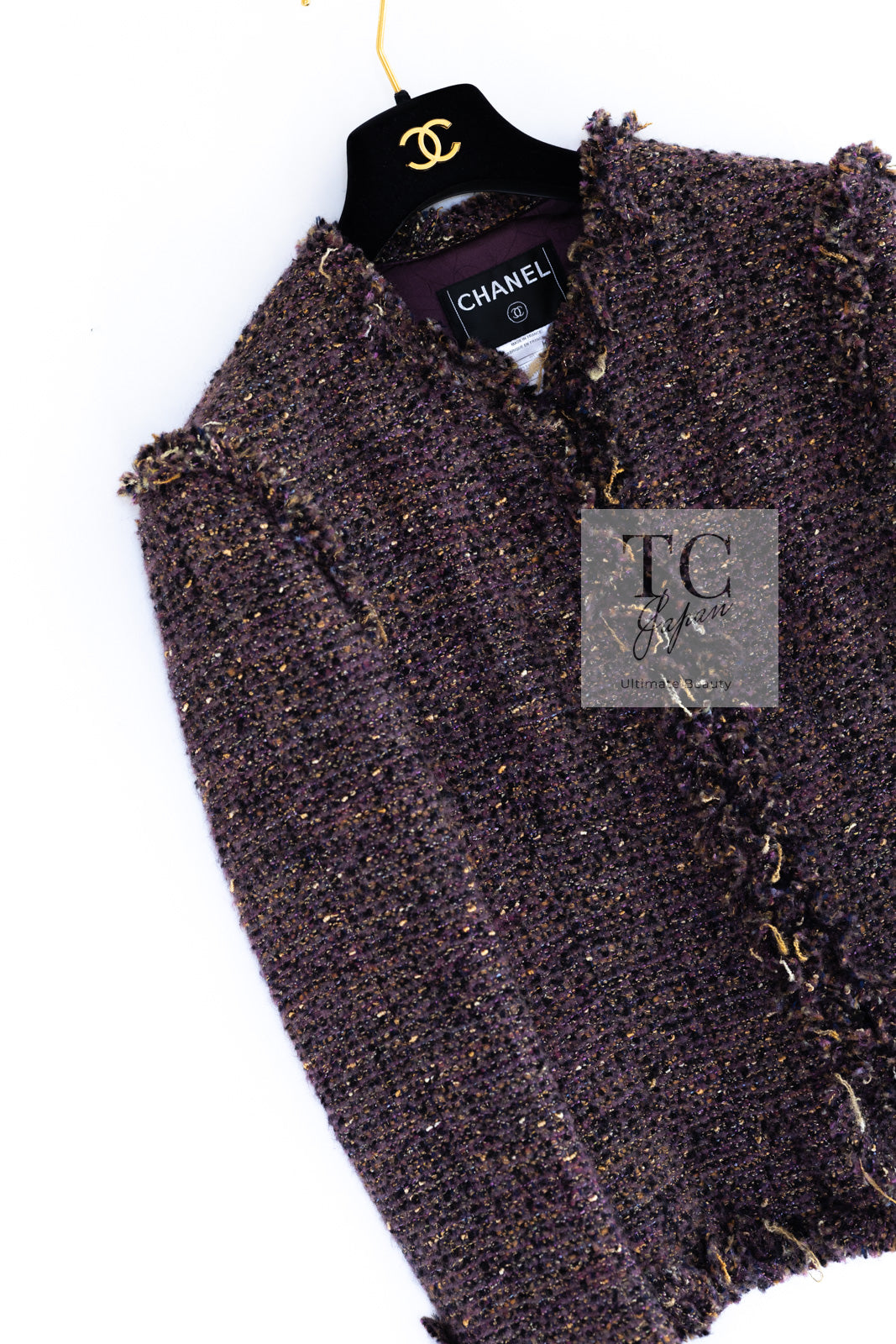 CHANEL 03A Purple Mixed Wool Mohair Fringe Tweed Jacket 38 シャネル パープル ミックス ウール モヘア フリンジ ツイード ジャケット 即発