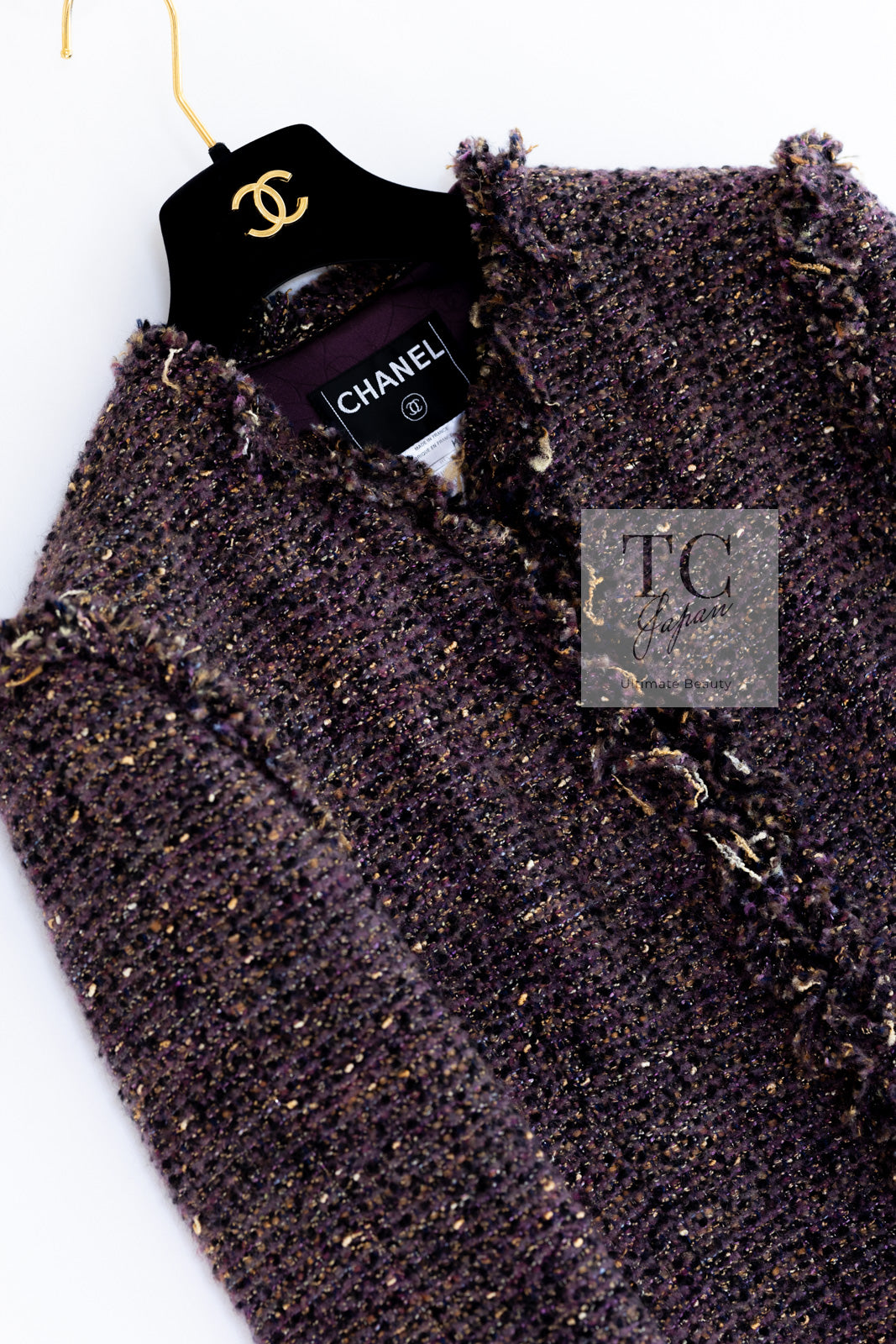 CHANEL 03A Purple Mixed Wool Mohair Fringe Tweed Jacket 38 シャネル パープル ミックス ウール モヘア フリンジ ツイード ジャケット 即発