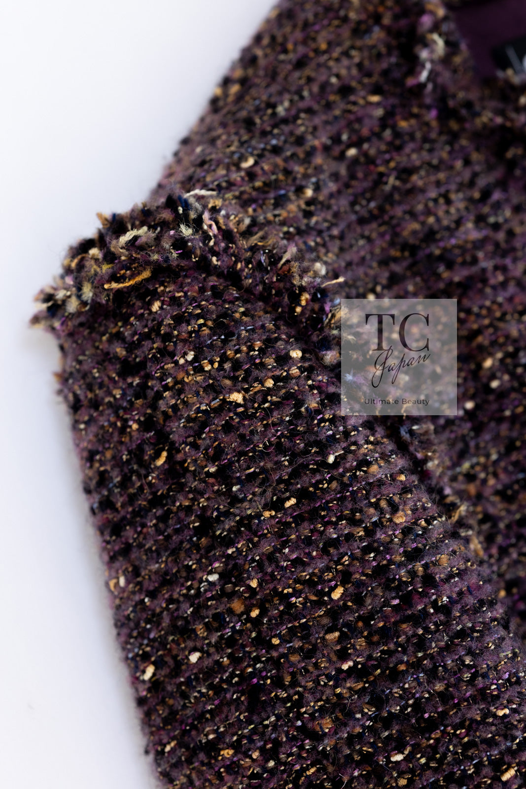 CHANEL 03A Purple Mixed Wool Mohair Fringe Tweed Jacket 38 シャネル パープル ミックス ウール モヘア フリンジ ツイード ジャケット 即発