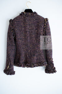 CHANEL 03A Purple Mixed Wool Mohair Fringe Tweed Jacket 38 シャネル パープル ミックス ウール モヘア フリンジ ツイード ジャケット 即発