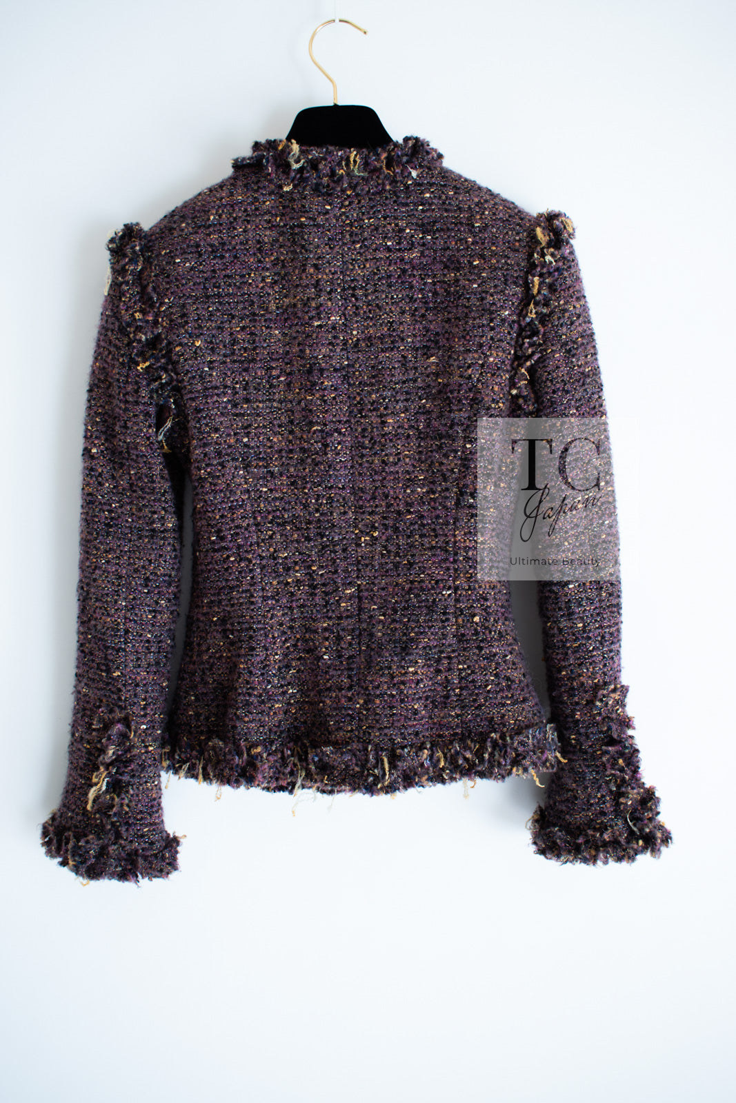 CHANEL 03A Purple Mixed Wool Mohair Fringe Tweed Jacket 38 シャネル パープル ミックス ウール モヘア フリンジ ツイード ジャケット 即発