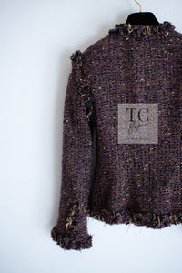 CHANEL 03A Purple Mixed Wool Mohair Fringe Tweed Jacket 38 シャネル パープル ミックス ウール モヘア フリンジ ツイード ジャケット 即発