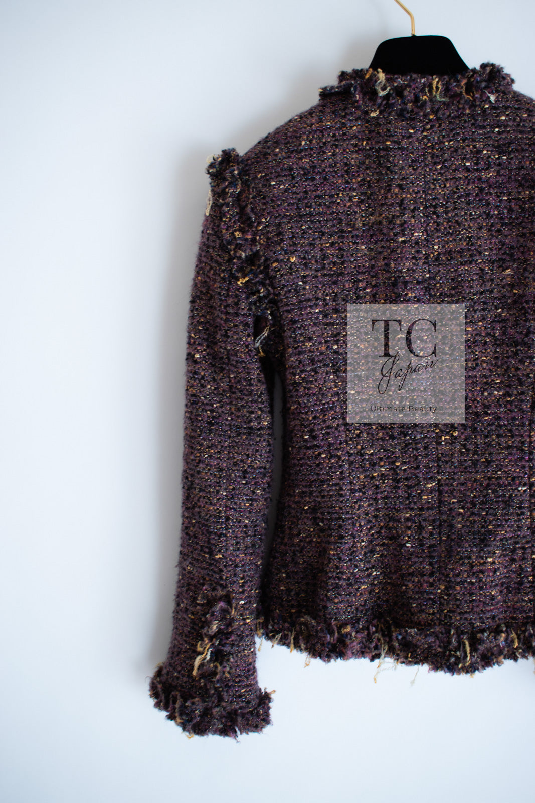 CHANEL 03A Purple Mixed Wool Mohair Fringe Tweed Jacket 38 シャネル パープル ミックス ウール モヘア フリンジ ツイード ジャケット 即発