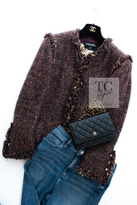 CHANEL 03A Purple Mixed Wool Mohair Fringe Tweed Jacket 38 シャネル パープル ミックス ウール モヘア フリンジ ツイード ジャケット 即発