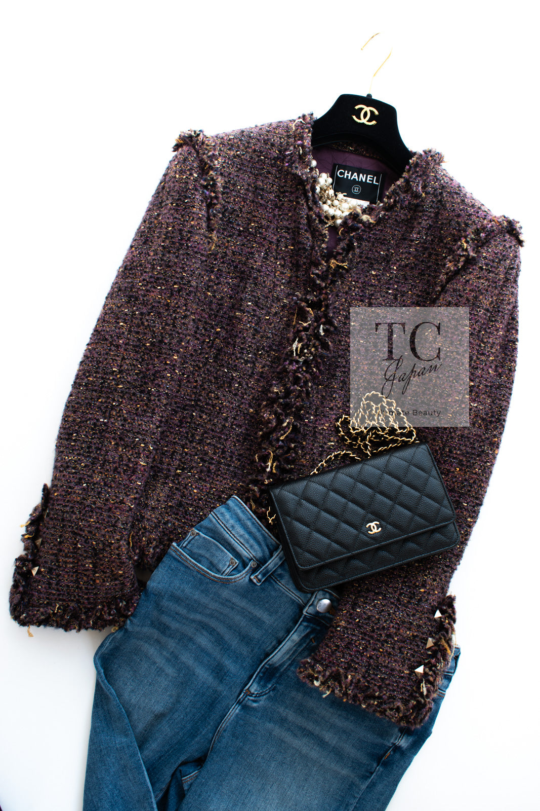 CHANEL 03A Purple Mixed Wool Mohair Fringe Tweed Jacket 38 シャネル パープル ミックス ウール モヘア フリンジ ツイード ジャケット 即発