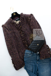 CHANEL 03A Purple Mixed Wool Mohair Fringe Tweed Jacket 38 シャネル パープル ミックス ウール モヘア フリンジ ツイード ジャケット 即発