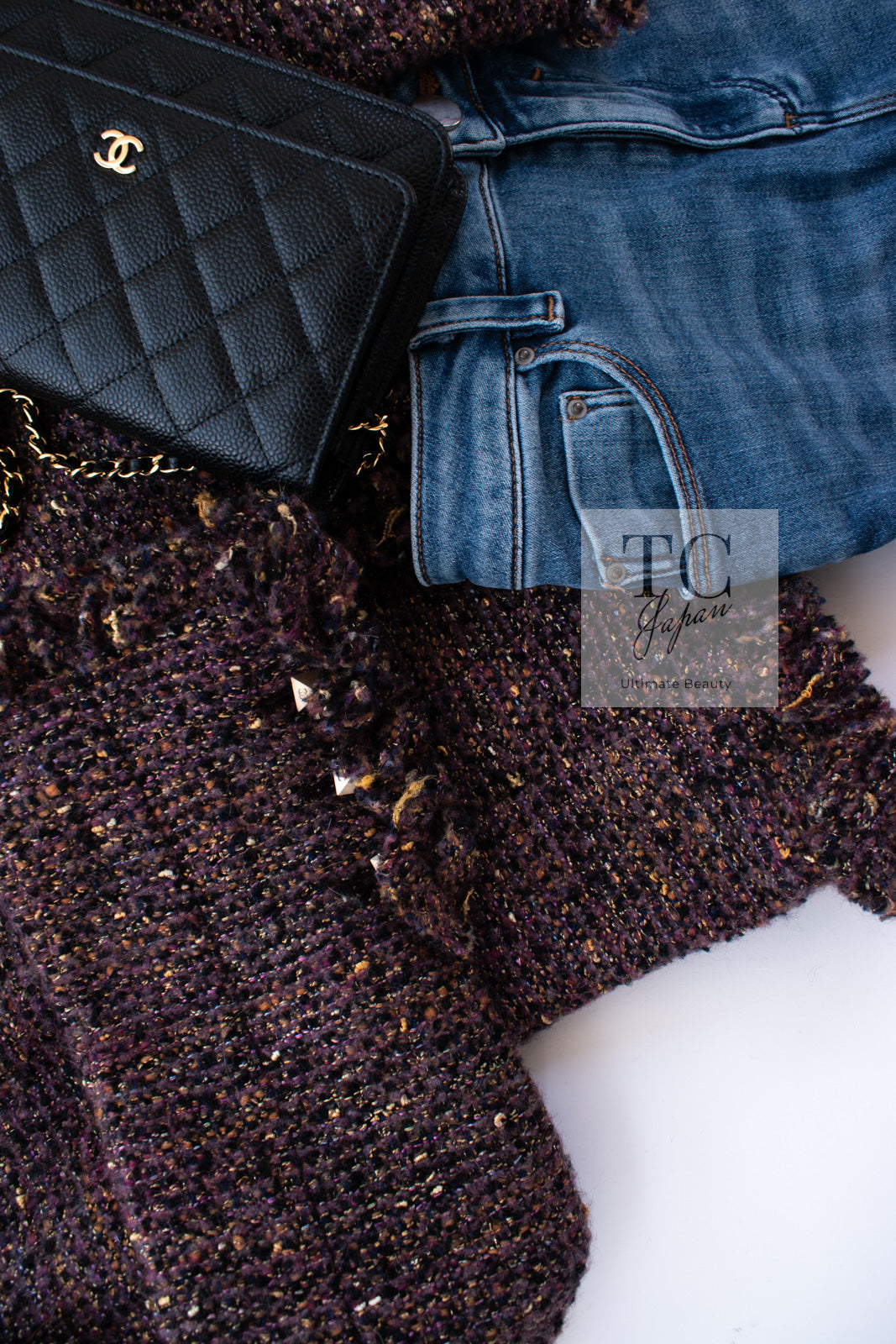 CHANEL 03A Purple Mixed Wool Mohair Fringe Tweed Jacket 38 シャネル パープル ミックス ウール モヘア フリンジ ツイード ジャケット 即発