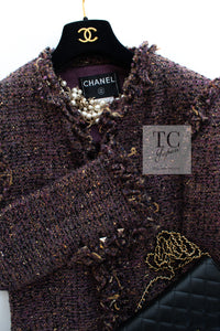 CHANEL 03A Purple Mixed Wool Mohair Fringe Tweed Jacket 38 シャネル パープル ミックス ウール モヘア フリンジ ツイード ジャケット 即発