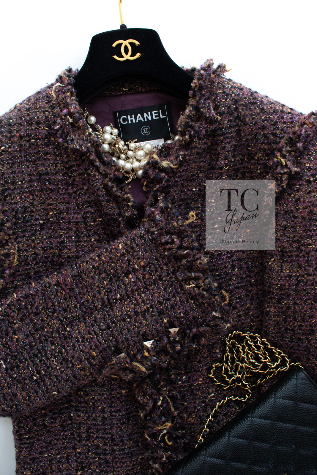 CHANEL 03A Purple Mixed Wool Mohair Fringe Tweed Jacket 38 シャネル パープル ミックス ウール モヘア フリンジ ツイード ジャケット 即発