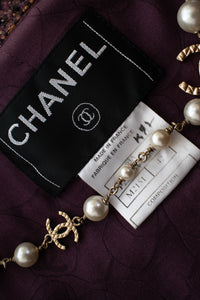 CHANEL 03A Purple Mixed Wool Mohair Fringe Tweed Jacket 38 シャネル パープル ミックス ウール モヘア フリンジ ツイード ジャケット 即発