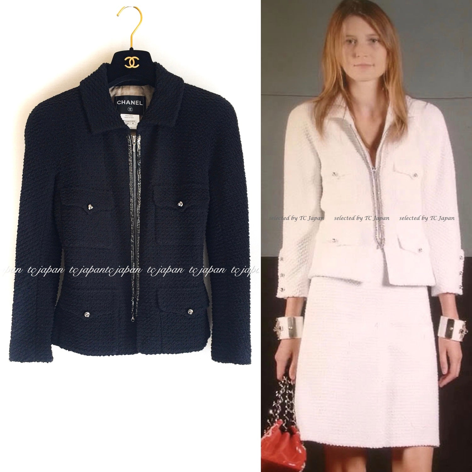 CHANEL 11S Black Chain Trimming Zipper Cotton Jacket 38 シャネル ブラック チェーントリム ジッパー コットン ジャケット 即発