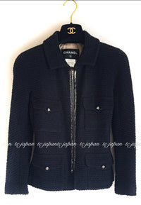 CHANEL 11S Black Chain Trimming Zipper Cotton Jacket 38 シャネル ブラック チェーントリム ジッパー コットン ジャケット 即発