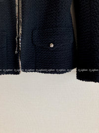 CHANEL 11S Black Chain Trimming Zipper Cotton Jacket 38 シャネル ブラック チェーントリム ジッパー コットン ジャケット 即発
