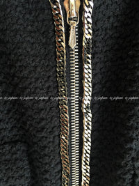CHANEL 11S Black Chain Trimming Zipper Cotton Jacket 38 シャネル ブラック チェーントリム ジッパー コットン ジャケット 即発