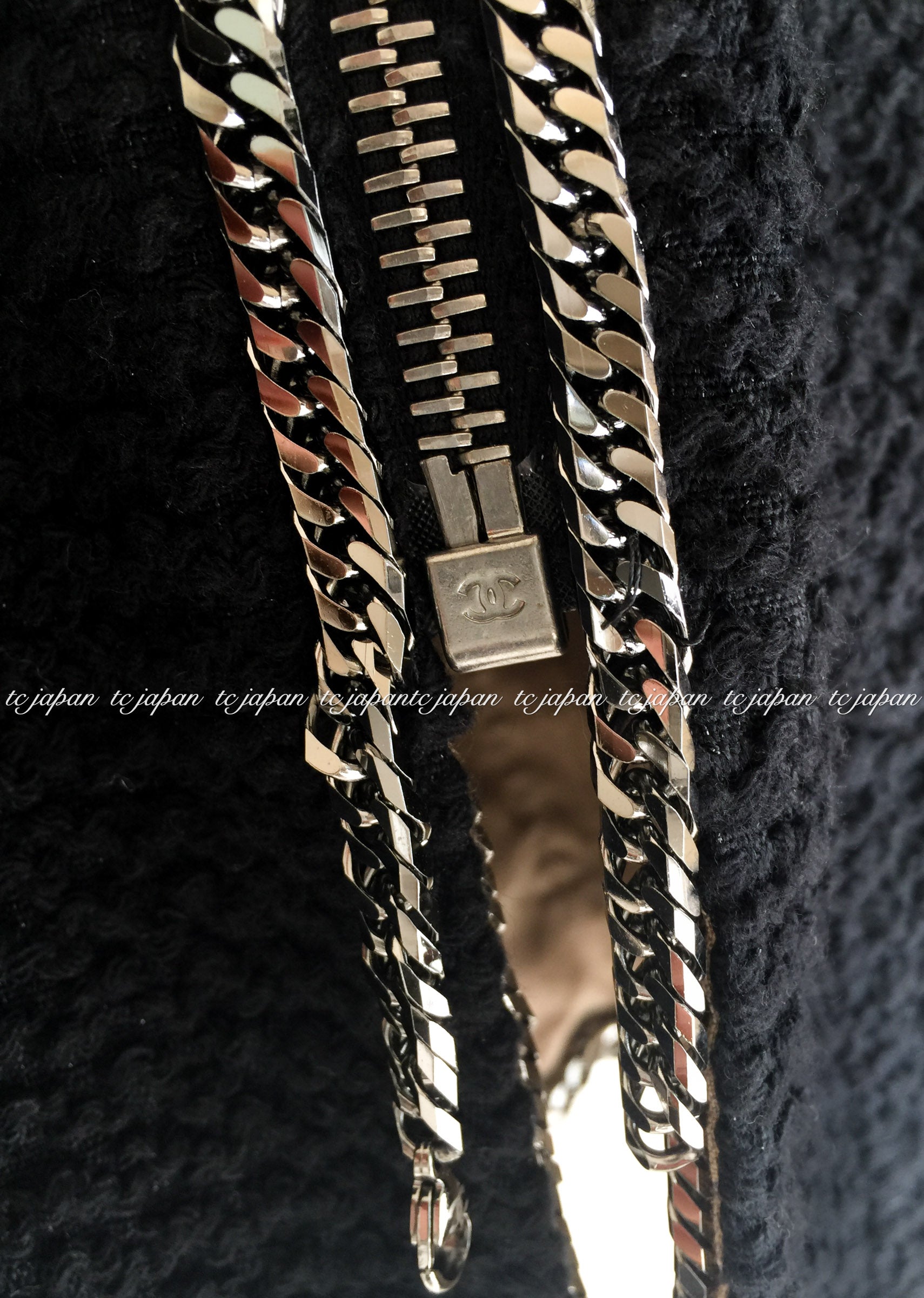 CHANEL 11S Black Chain Trimming Zipper Cotton Jacket 38 シャネル ブラック チェーントリム ジッパー コットン ジャケット 即発
