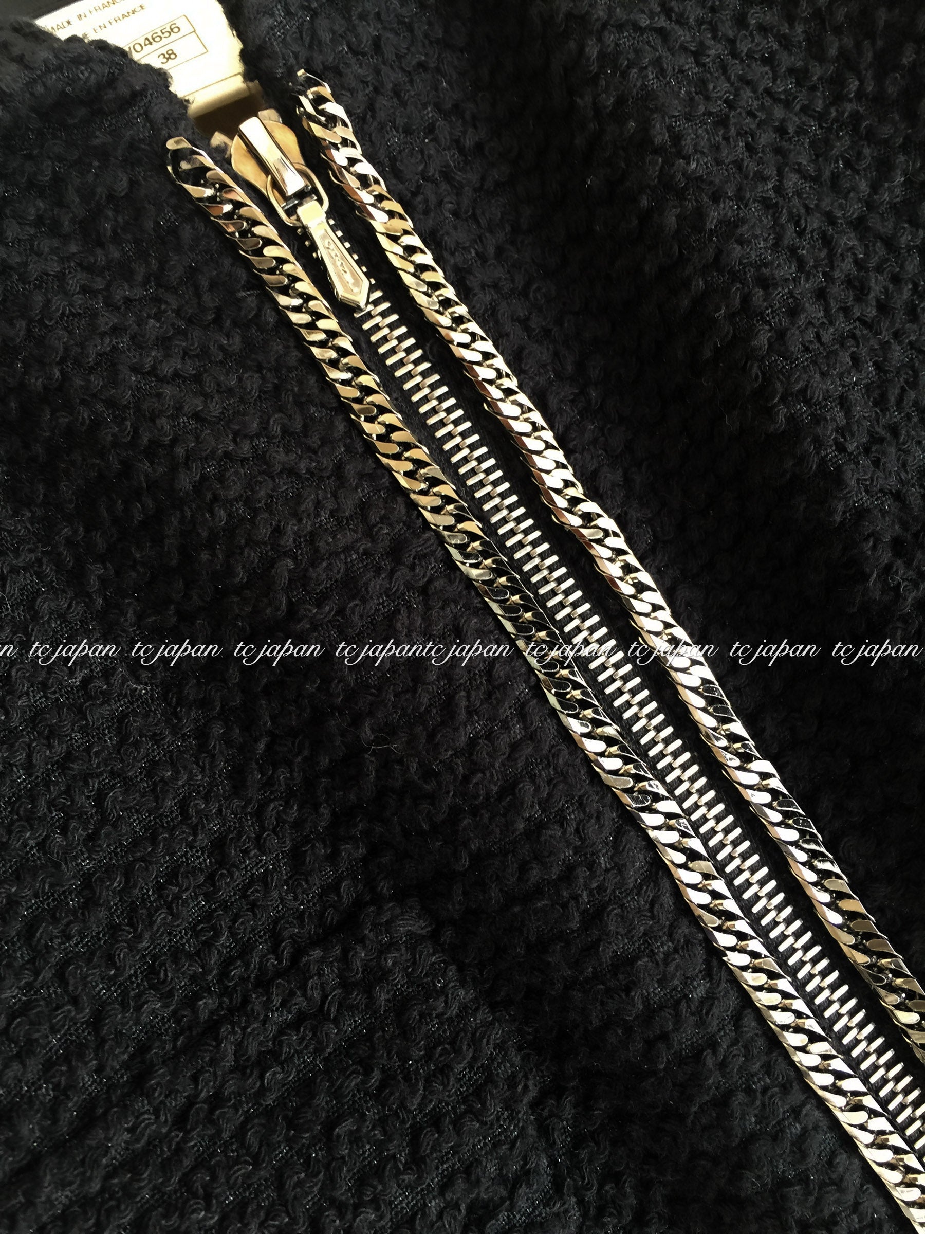 CHANEL 11S Black Chain Trimming Zipper Cotton Jacket 38 シャネル ブラック チェーントリム ジッパー コットン ジャケット 即発