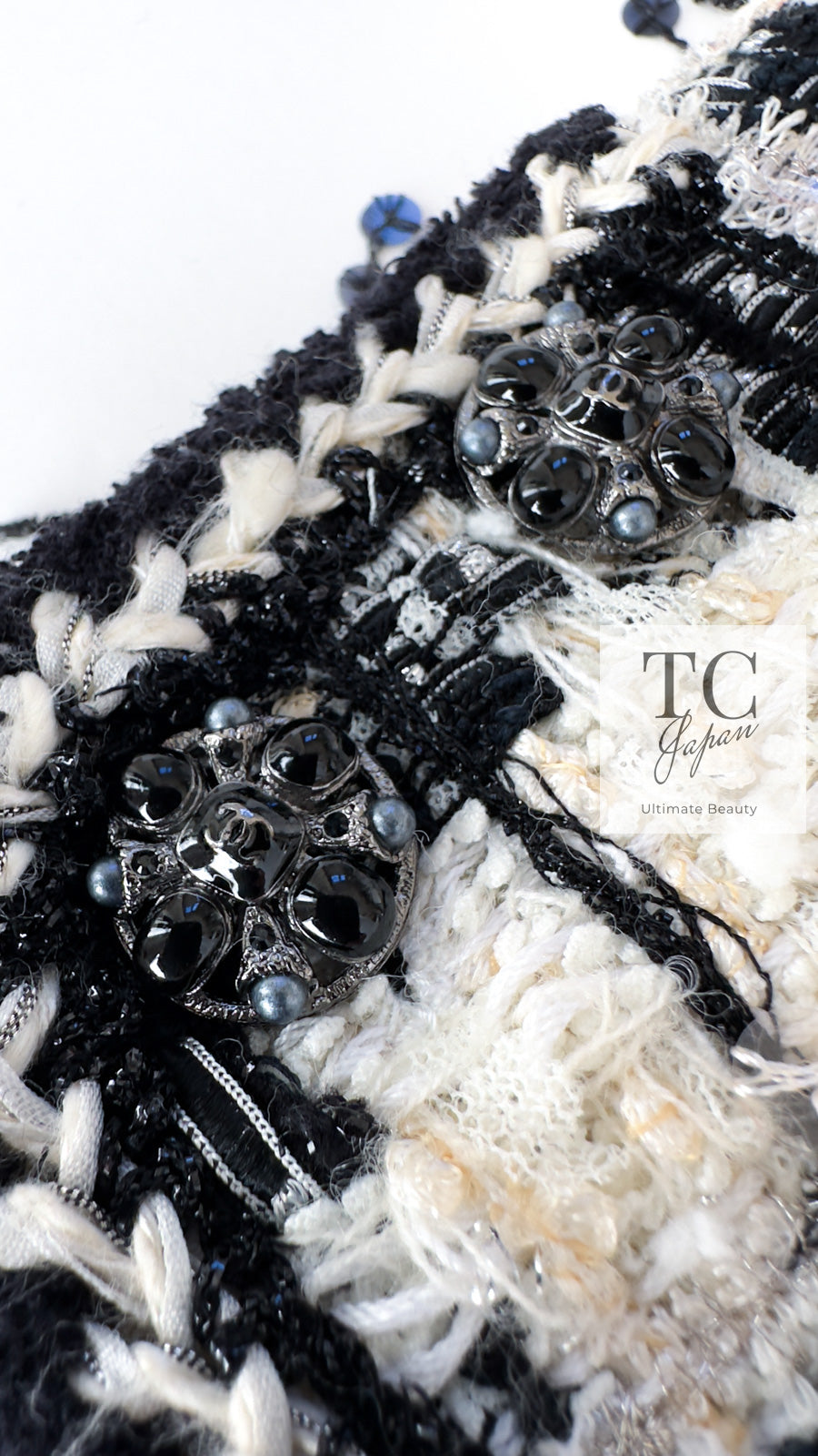 CHANEL 06PF Black Ivory Gripox Buttons Lesage Tweed Jacket 38 シャネル アイボリー ブラック グリポワ 宝石 ボタン ルサージュ ツイード ジャケット 即発