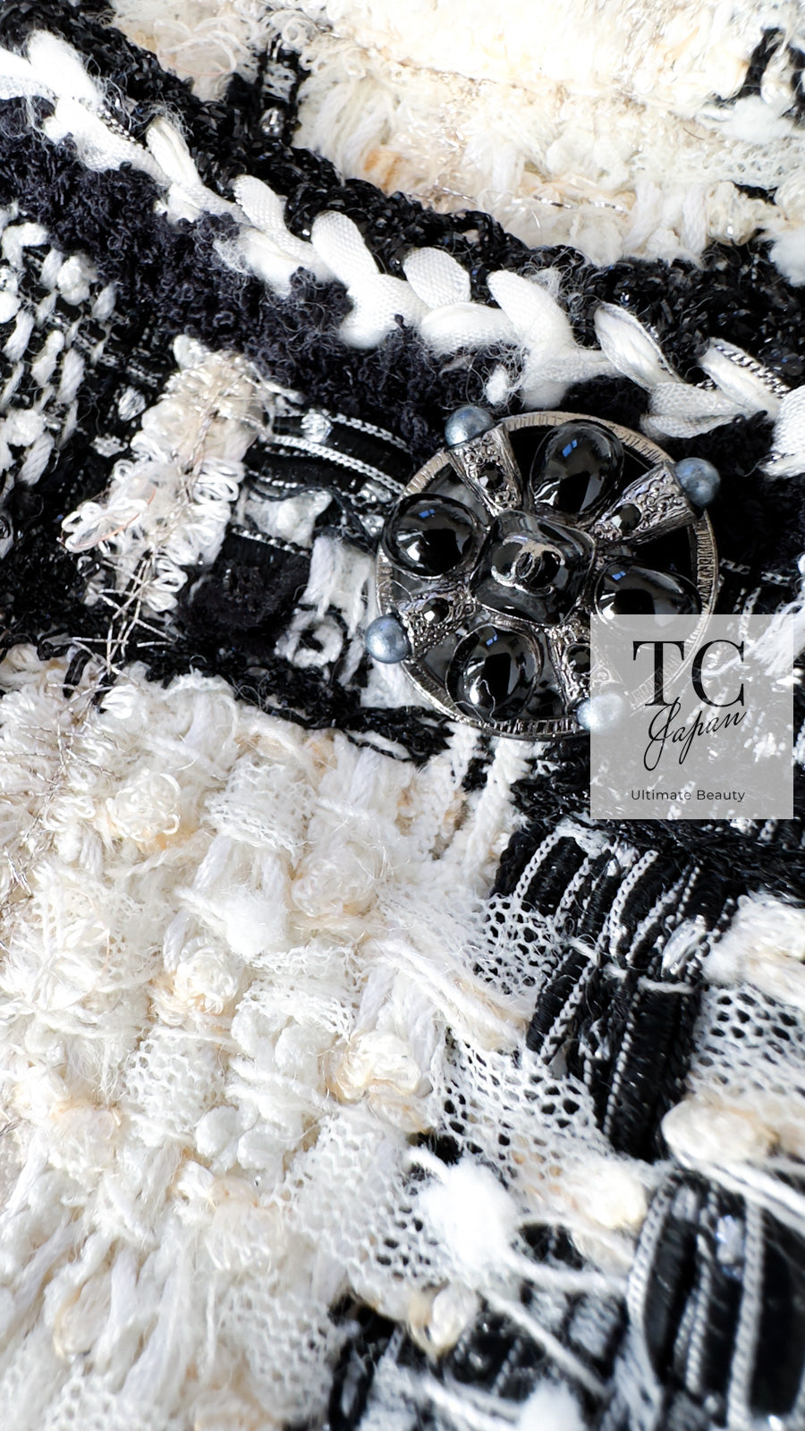 CHANEL 06PF Black Ivory Gripox Buttons Lesage Tweed Jacket 38 シャネル アイボリー ブラック グリポワ 宝石 ボタン ルサージュ ツイード ジャケット 即発