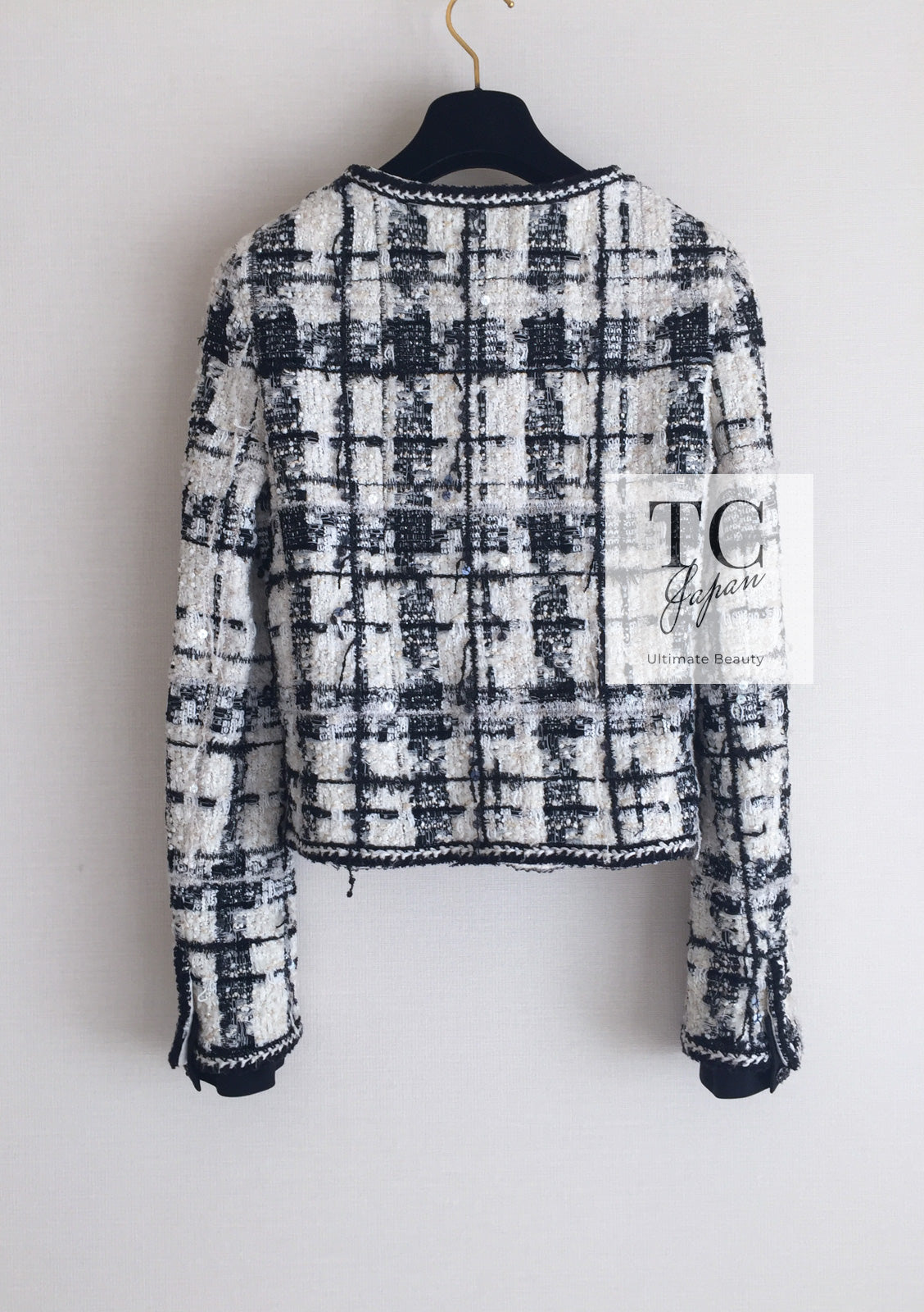 CHANEL 06PF Black Ivory Gripox Buttons Lesage Tweed Jacket 38 シャネル アイボリー ブラック グリポワ 宝石 ボタン ルサージュ ツイード ジャケット 即発