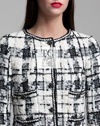CHANEL 06PF Black Ivory Gripox Buttons Lesage Tweed Jacket 38 シャネル アイボリー ブラック グリポワ 宝石 ボタン ルサージュ ツイード ジャケット 即発