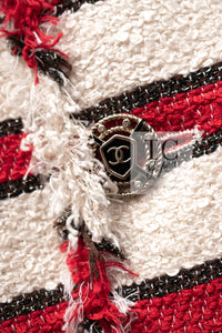 CHANEL 08S White Red Silk Cotton Stripe Border Jacket 50 シャネル ホワイト レッド シルク コットン ストライプ ボーダー ジャケット 即発