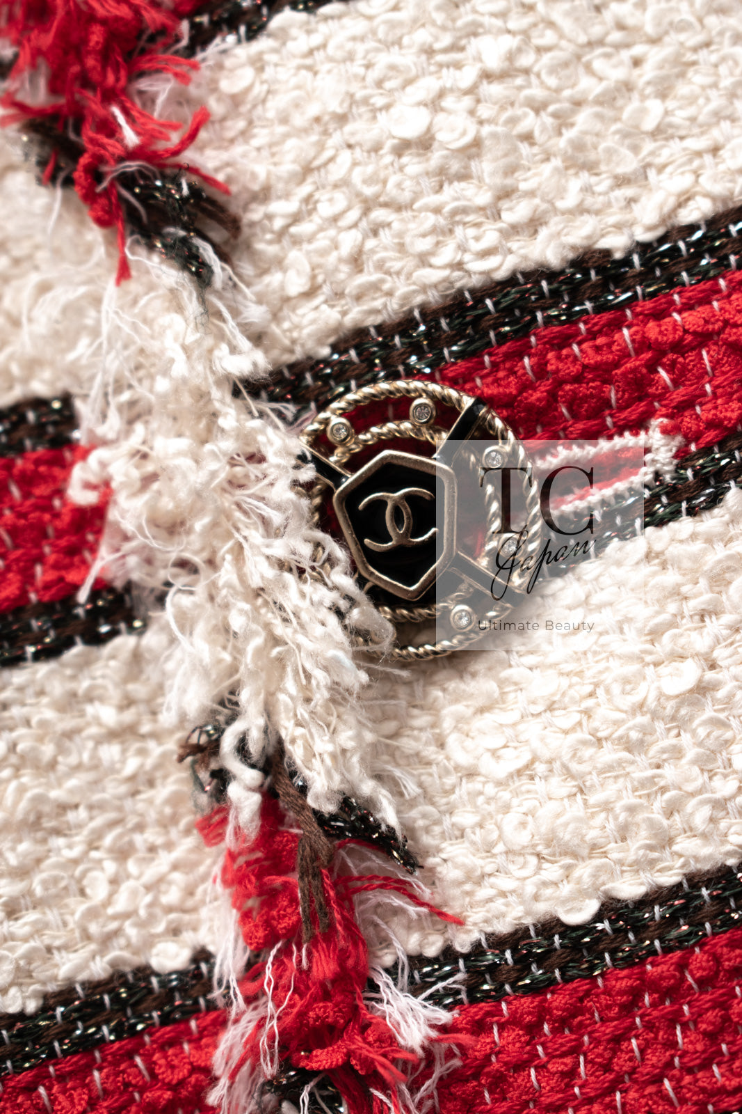 CHANEL 08S White Red Silk Cotton Stripe Border Jacket 50 シャネル ホワイト レッド シルク コットン ストライプ ボーダー ジャケット 即発