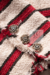 CHANEL 08S White Red Silk Cotton Stripe Border Jacket 50 シャネル ホワイト レッド シルク コットン ストライプ ボーダー ジャケット 即発