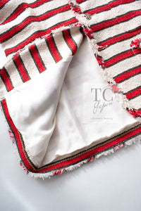CHANEL 08S White Red Silk Cotton Stripe Border Jacket 50 シャネル ホワイト レッド シルク コットン ストライプ ボーダー ジャケット 即発
