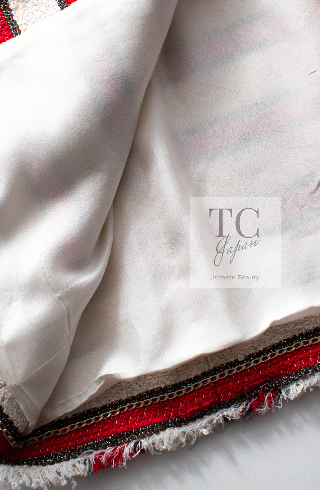 CHANEL 08S White Red Silk Cotton Stripe Border Jacket 50 シャネル ホワイト レッド シルク コットン ストライプ ボーダー ジャケット 即発