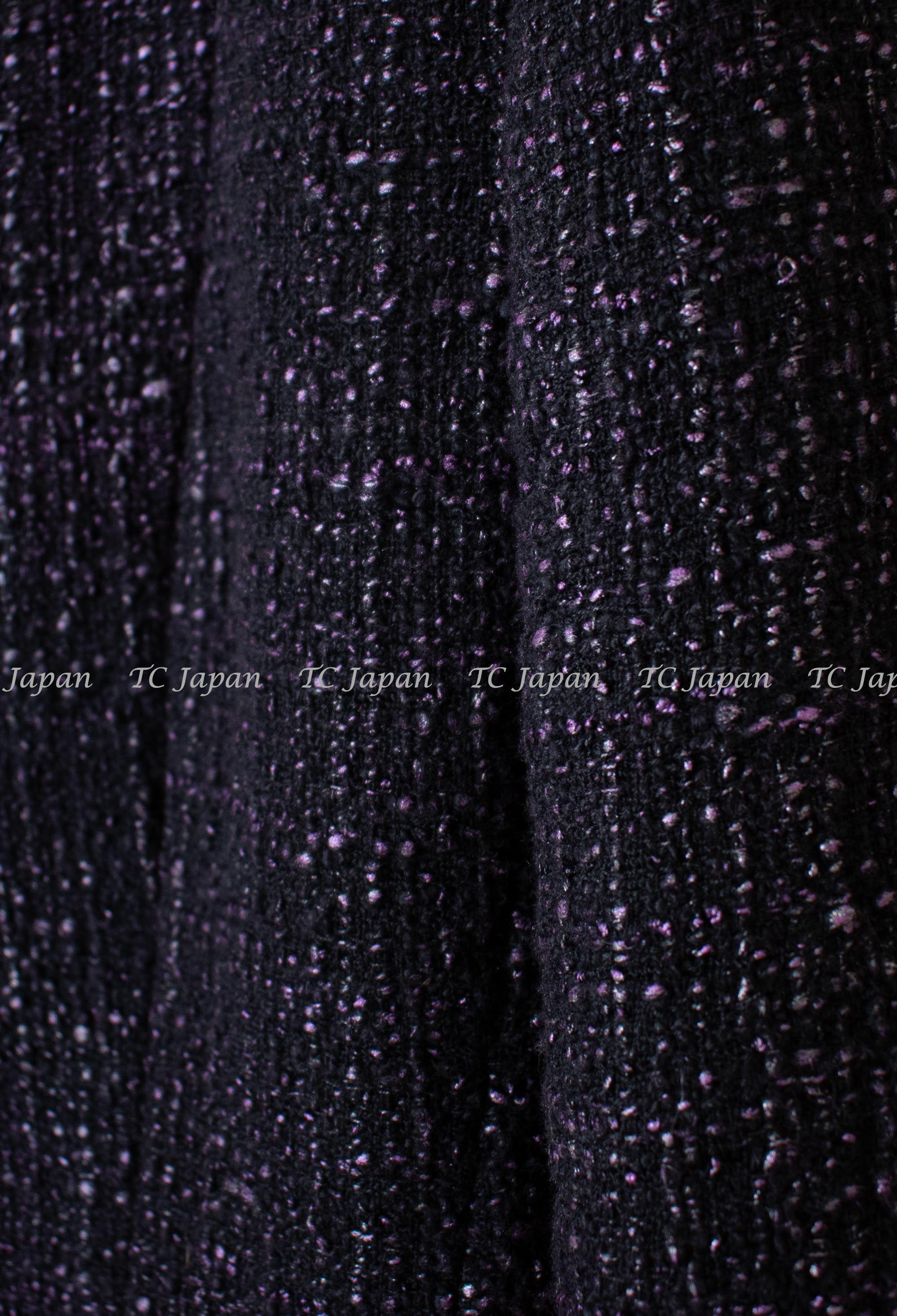 CHANEL 12A Black Purple Gripox Buttons Cotton Tweed Jacket 34 シャネル ブラック パープル グリポワ宝石 ボタン コットン ツイード ジャケット 即発