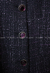 CHANEL 12A Black Purple Gripox Buttons Cotton Tweed Jacket 34 シャネル ブラック パープル グリポワ宝石 ボタン コットン ツイード ジャケット 即発