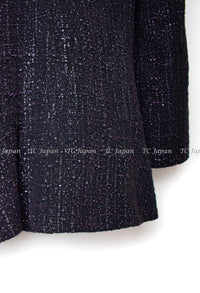 CHANEL 12A Black Purple Gripox Buttons Cotton Tweed Jacket 34 シャネル ブラック パープル グリポワ宝石 ボタン コットン ツイード ジャケット 即発