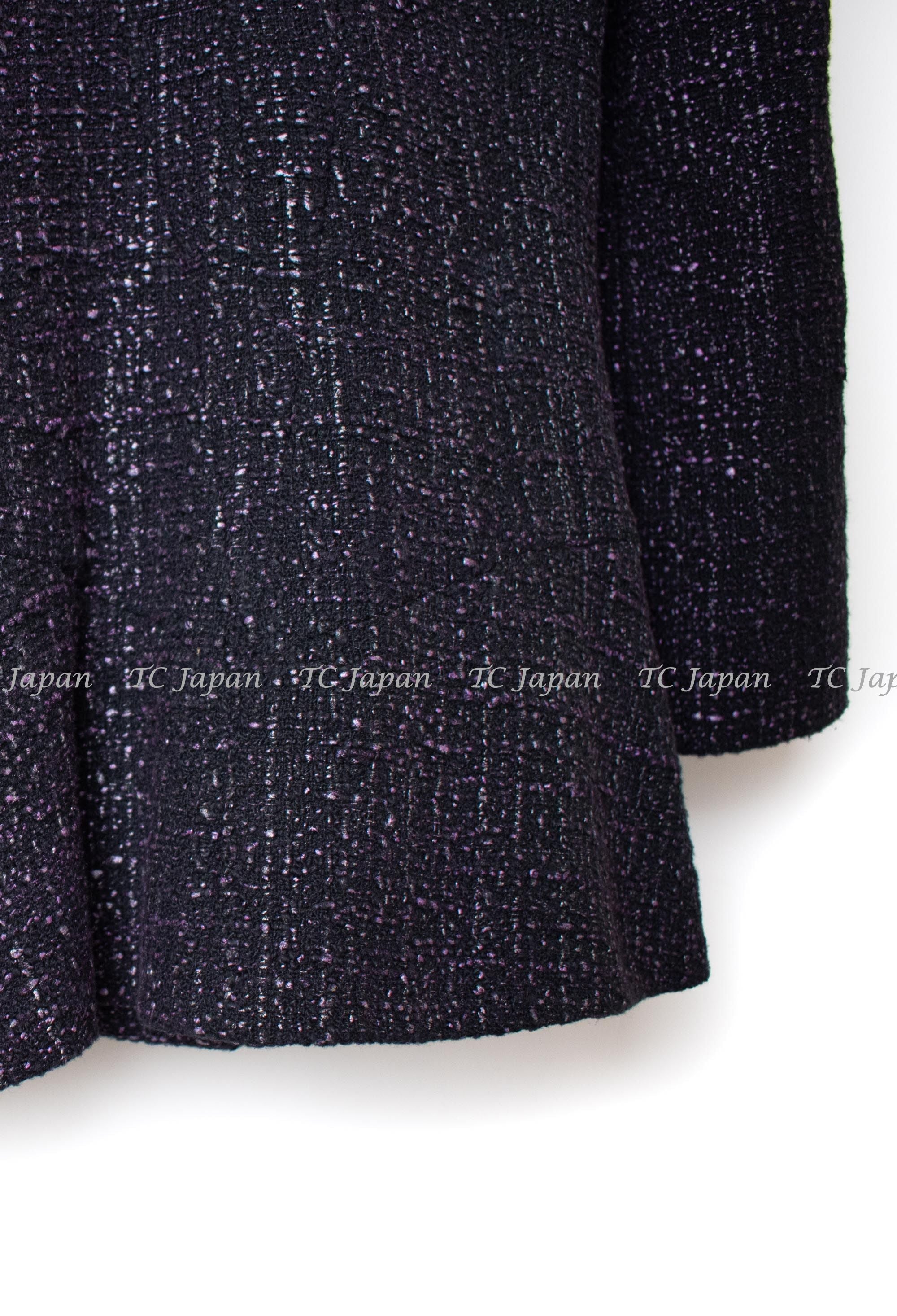 CHANEL 12A Black Purple Gripox Buttons Cotton Tweed Jacket 34 シャネル ブラック パープル グリポワ宝石 ボタン コットン ツイード ジャケット 即発