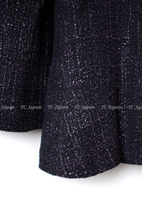 CHANEL 12A Black Purple Gripox Buttons Cotton Tweed Jacket 34 シャネル ブラック パープル グリポワ宝石 ボタン コットン ツイード ジャケット 即発