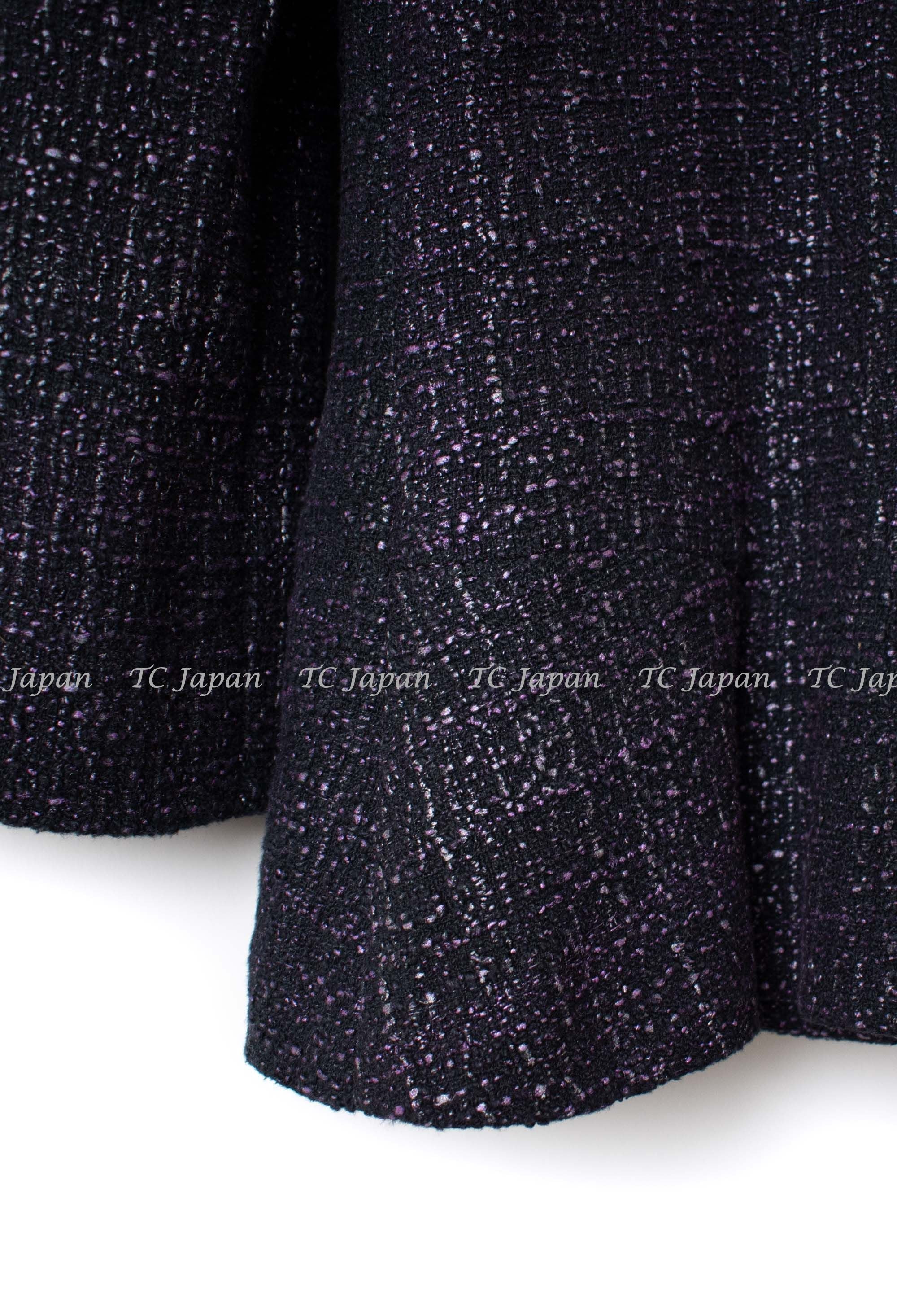 CHANEL 12A Black Purple Gripox Buttons Cotton Tweed Jacket 34 シャネル ブラック パープル グリポワ宝石 ボタン コットン ツイード ジャケット 即発